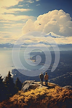 Woman person man mountains adventure outdoors love sky nature couple travel young beautiful