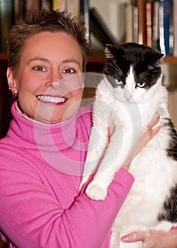 Woman with pet cat