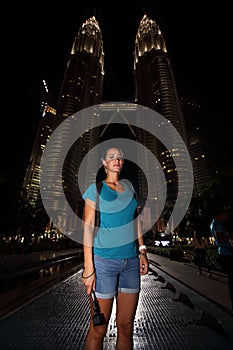 Woman at Petronas Twin Towers