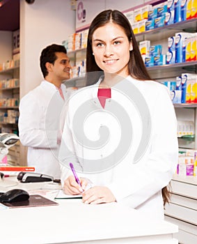 Woman pharmacist at the chemists shop