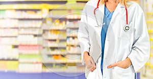 Woman pharmacist working at pharmacy.