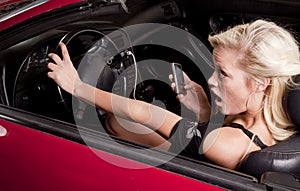 Woman phone car about to crash