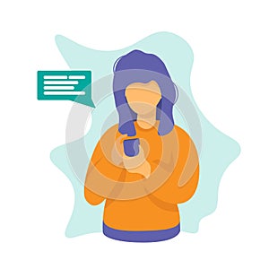 Woman with phone chat concept design