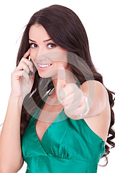 Woman with phone and ok gesture