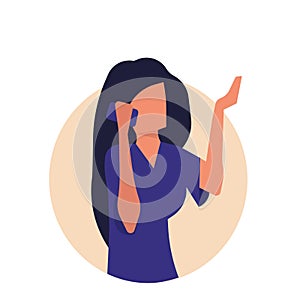 Woman with phone vector illustration technology icon. Business mobile and communication character female. Businesswoman call on