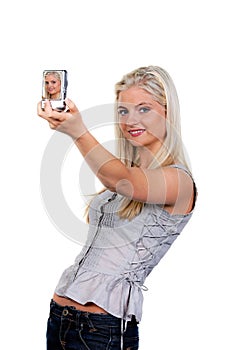 Woman photographed with a digital still camera