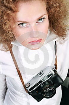 Woman photographer with camera