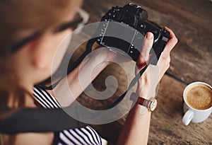 Woman photographer with camera