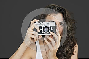 Woman Photographer Camera Focus Photography Concept