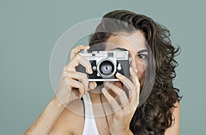 Woman Photographer Camera Focus Photography Concept