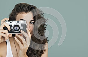 Woman Photographer Camera Focus Photography Concept