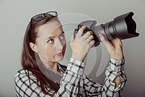 Woman-photographer takes images