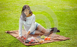 Woman on a picknic at park