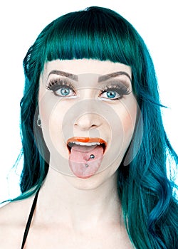 Woman with pierced tongue