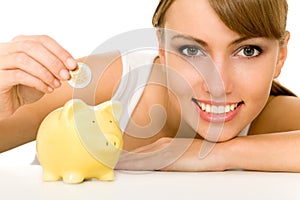 Woman with Piggy Bank