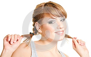 Woman with pigtails