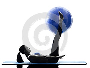 Woman pilates ball exercises fitness isolated