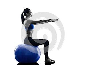 Woman pilates ball exercises fitness isolated