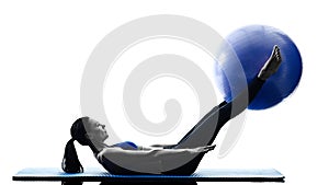 Woman pilates ball exercises fitness isolated