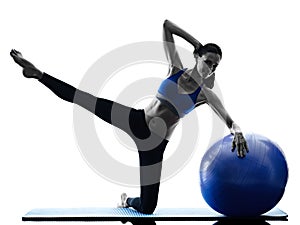 Woman pilates ball exercises fitness isolated photo