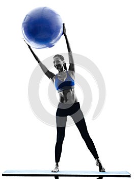 Woman pilates ball exercises fitness isolated