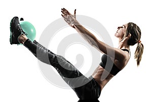 Woman pilates fitness soft ball exercises silhouette isolated