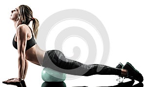 Woman pilates fitness soft ball exercises silhouette isolated