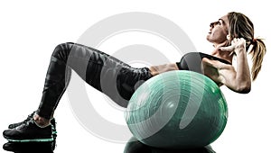 Woman pilates fitness swiss ball exercises silhouette isolated