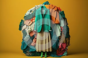 woman with a pile of clothes, concept of shopoholic, created with Generative AI technology