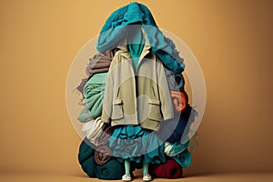 woman with a pile of clothes, concept of shopoholic, created with Generative AI technology