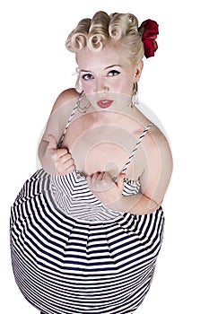 Woman in pin-up dress posing - Isolated