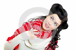 Woman pin-up make-up hairstyle posing in studio