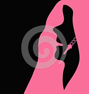 Woman in pink and black