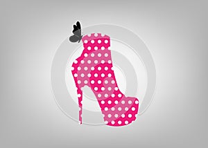 Woman pink boots on high heels, side view, Logo shoe store, shop, fashion collection, boutique label.