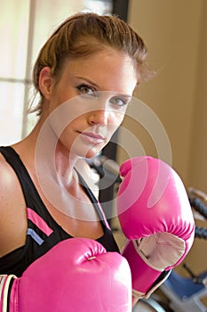 Woman In Pink Boxing Gloves 1