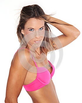 Woman in pink brassiere