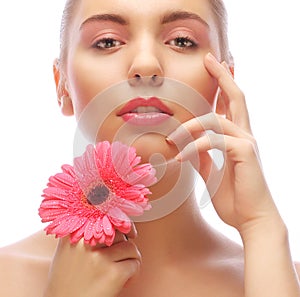 Woman with pink gerber flower