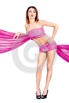 Woman in pink material