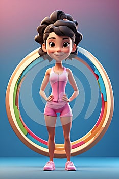 Woman in Pink Outfit Standing in Front of Circle. Generative AI.