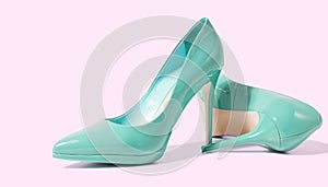 Woman Pink Shoes Banner. High heels closeup. Top view. Women fashion. Ladies accessories. Girly casual formal shoe isolated