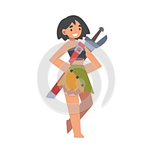 Woman Pirate or Buccaneer Character with Sabre as Marine Robber Vector Illustration