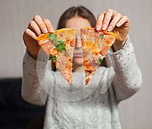 Woman and pizza
