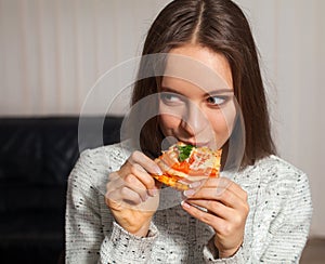 Woman and pizza