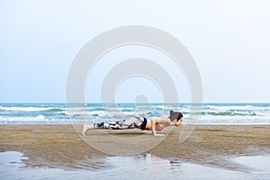 Woman Planking Stretching Flex Training Healthy Lifestyle Beach