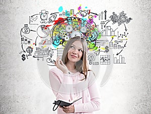 Woman with a planner, colorful brain cogs