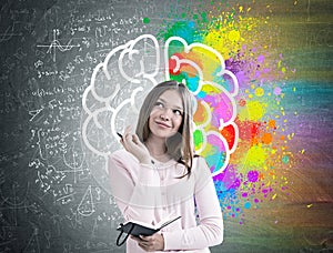 Woman with a planner, colorful brain sketch