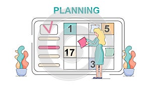 Woman Planning Weekly Meeting Schedule Task Board.