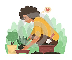 Woman Planting Plant in Garden Concept Illustration