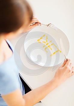 Woman with plate and meds photo