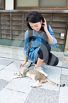 Woman play with cat